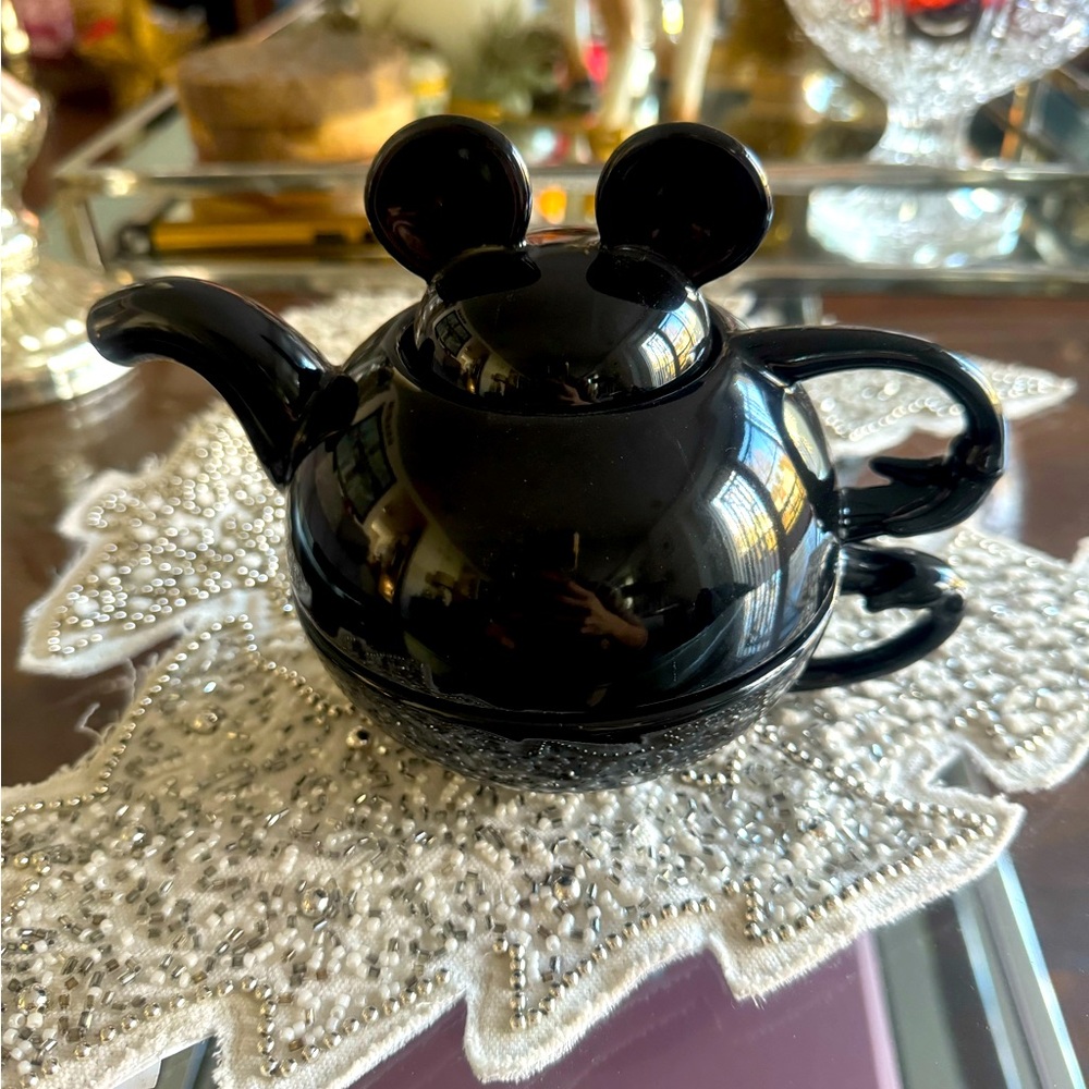 {Disney} Tea For One Stacking Teapot Cup Set Mickey Mouse Ceramic Thailand